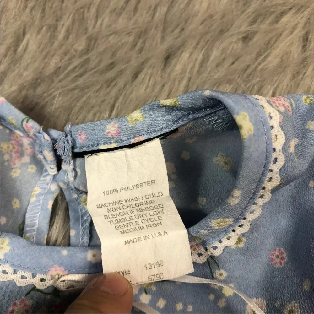 Vintage Toddler Girls Blue Floral Tie Back 90s Dress